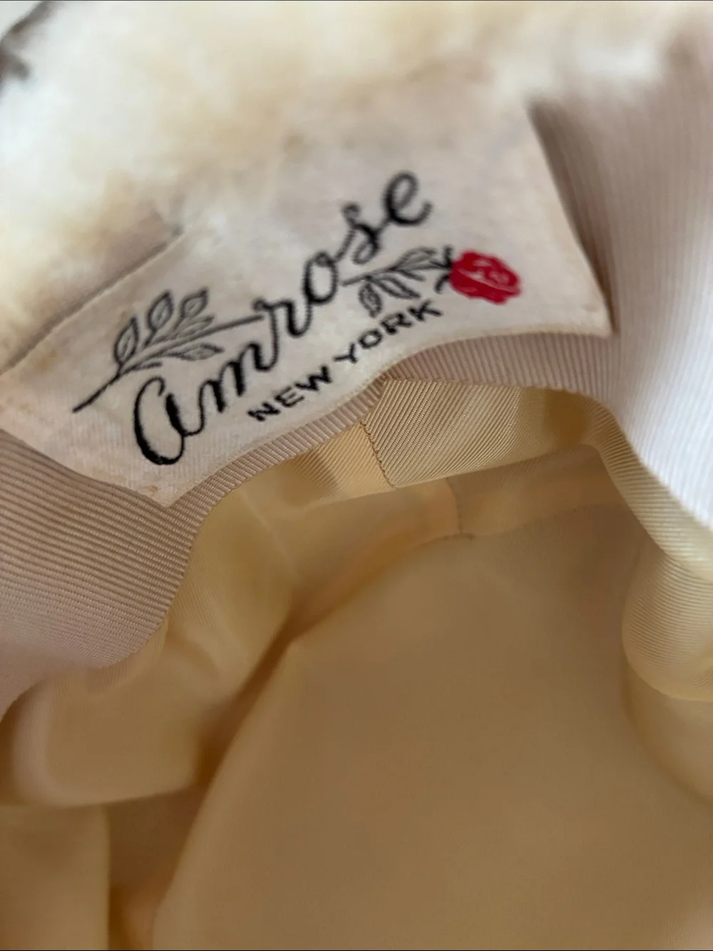 Cream Mouton Lamb Beret with Snowflake Crystal Brooch
